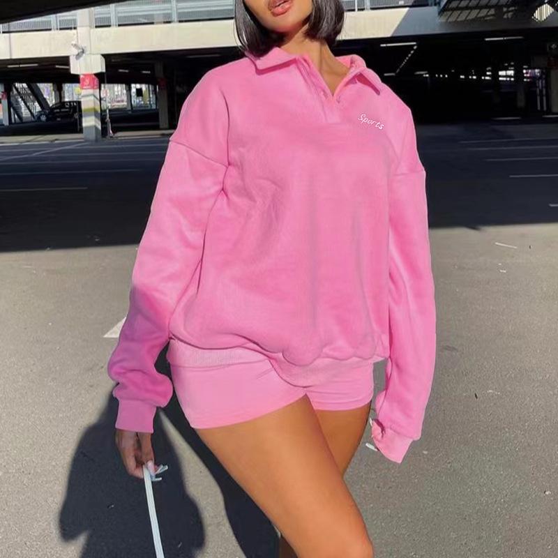Abito in maglione rosa Barbie stile europeo e americano Abito in maglione in pile pullover a maniche lunghe con ricamo sportivo LOGO