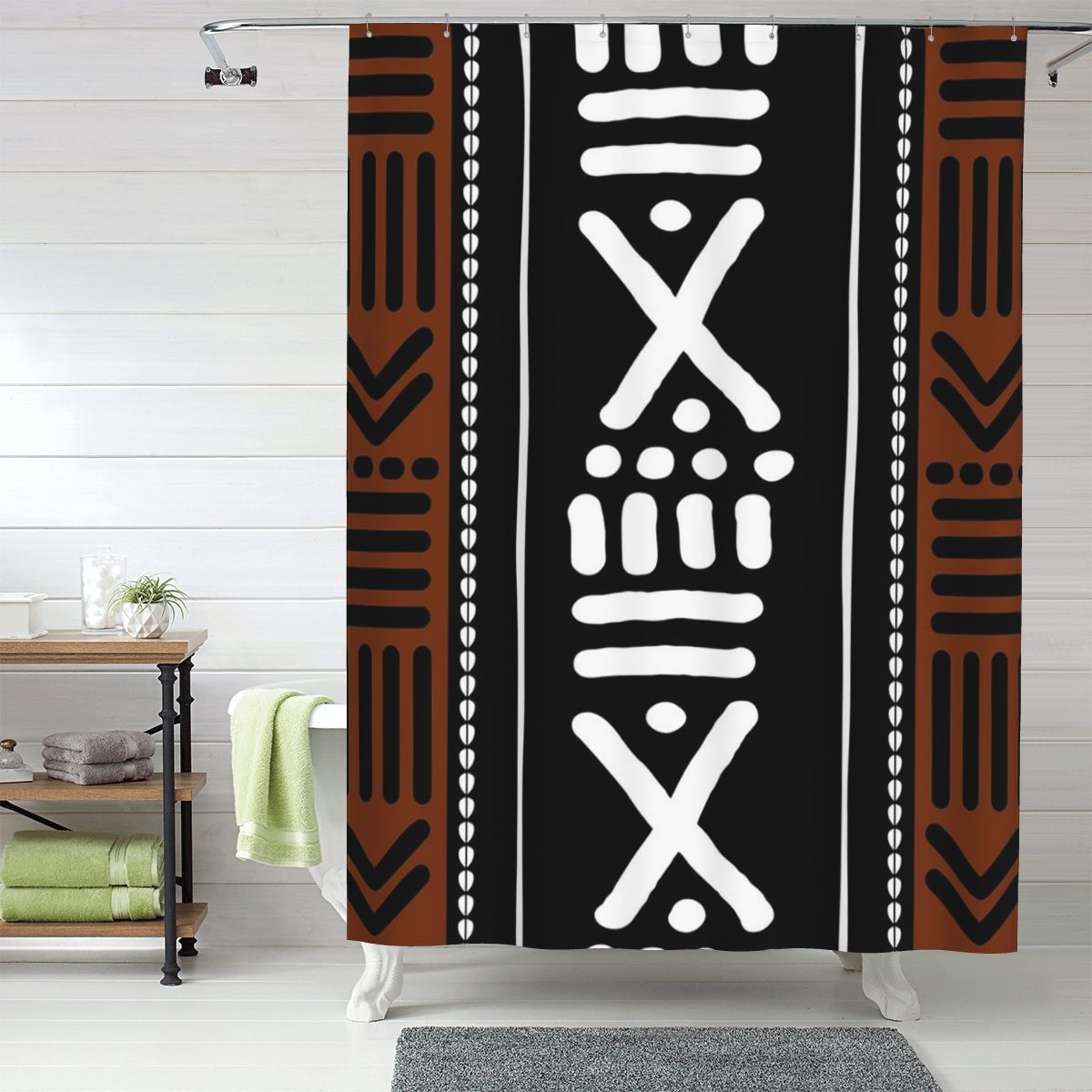 Helenal African Bogolan Shower Curtain Bathroom Polyester Waterproof Bath Curtains With Hooks