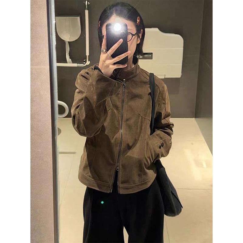 

American Flip Plush Tooling Short Jacket Men s Autumn Brown Niche Plush Design Stand-Up Collar Harrington Jacket 3XL коричневый