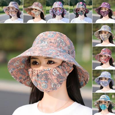 Wide Brim Tea Picking Cap Floral Sun Visor Cap Fashion Fisherman Hat  for Women