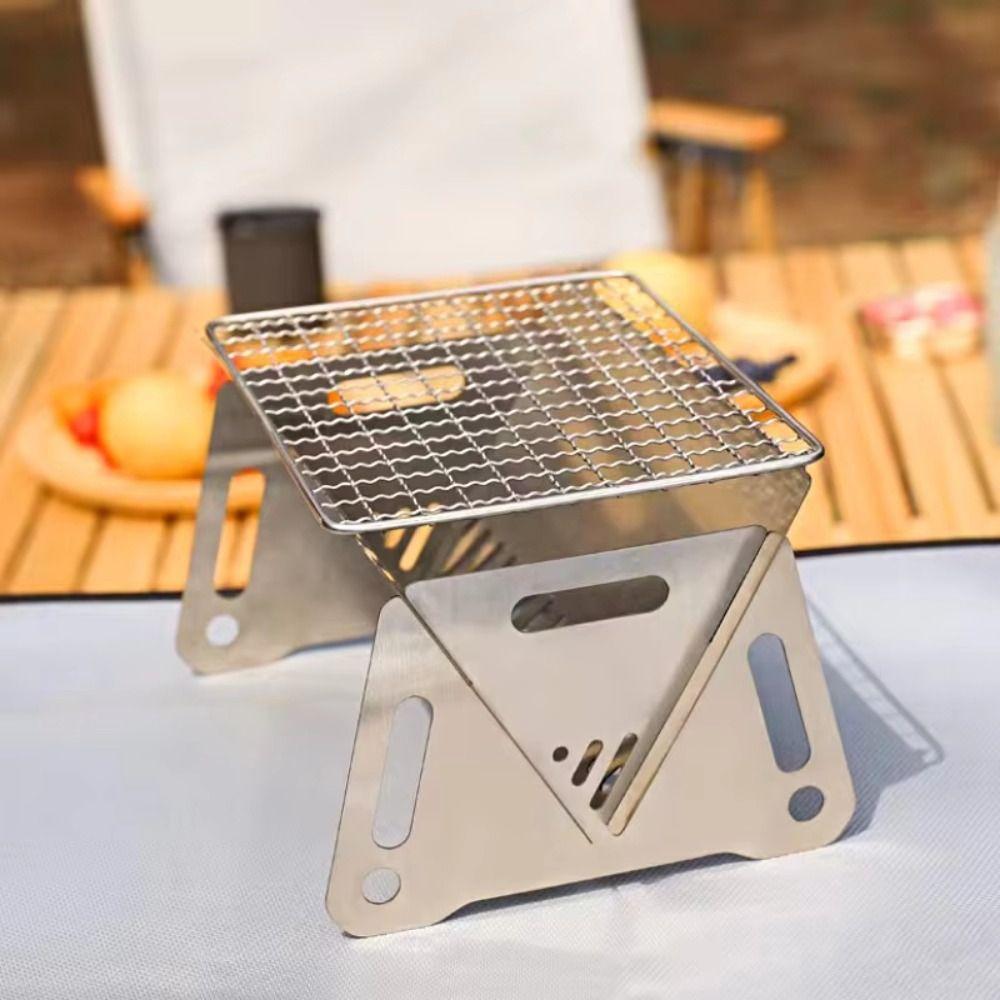 Stainless Steel BBQ Grill Rack Portable Grill Burn-er Stand Compact Folding Barbecue Grill  Picnic