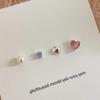 Korean Style Colored Diamond Heart Pearl Stud Earrings - Versatile, Simple & Elegant Accessories for Women.