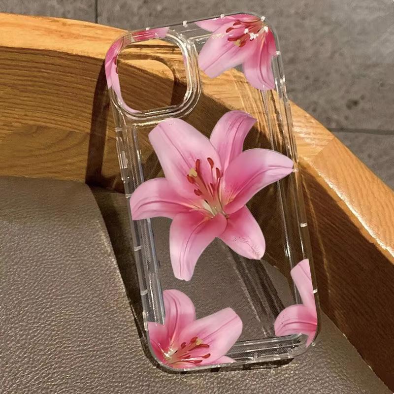 

Pink Lily Flower Design Pattern Phone Case For iPhone 17 Pro Max 16 E 15 Pro 14 13 12 11 XR XS 17Air 16 Plus Clear Bumper Cover iPhone 15
