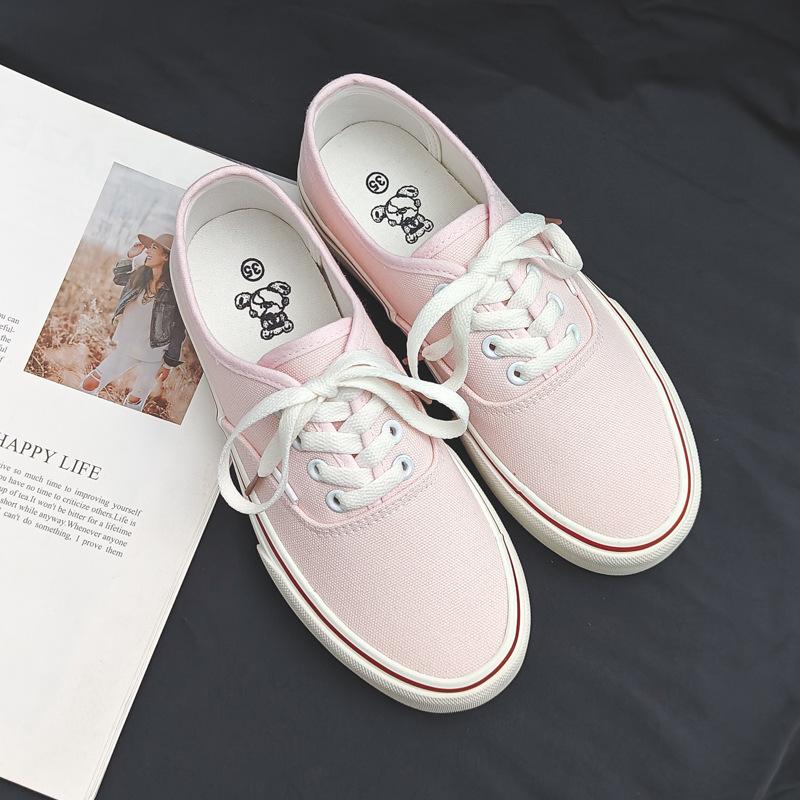 Women's Spring Thick Soled Sports Sneakers Casual Single Shoes Solid Color Canvas Shoes 35-40