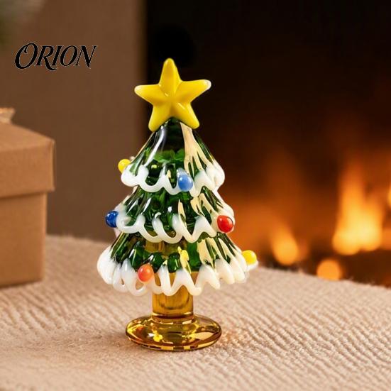Small Souvenir for Christmas Handmade Glass Mini Tree Figurine, Blown Tabletop Ornament with Collectable Table Decor Star Topper, Desktop Home Window