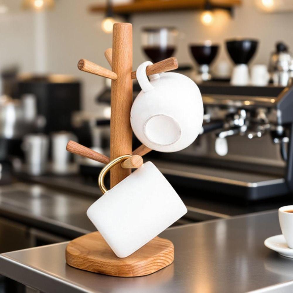 6 Hooks Mug Hanging Display Rack Tree Shape Tea Cups Drainer Cup Storage Holder  Countertop Display