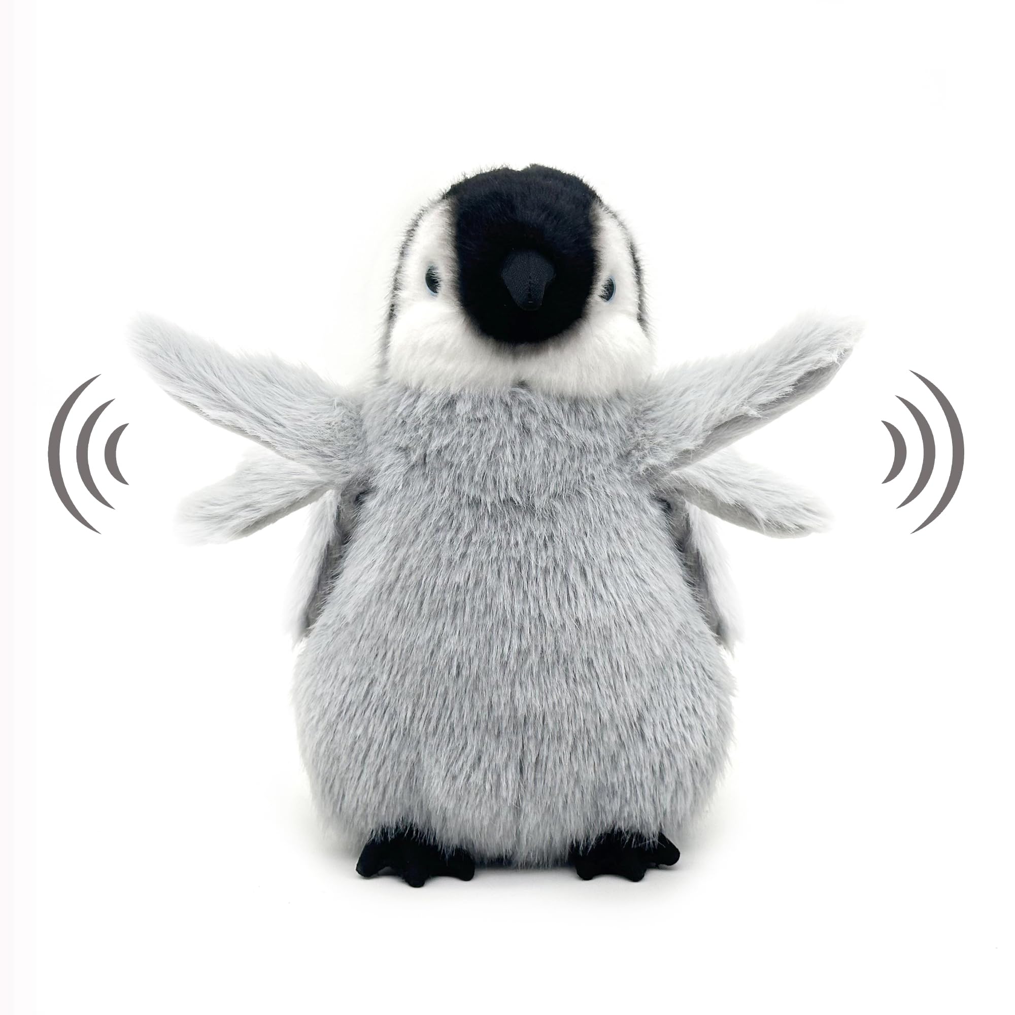 

FLUFFYFUN 25cm Lifelike Penguin Plush Toy with Flapping Wings, Interactive Toy (Squeeze Belly to Move), Perfect Birthday Gift for Kids