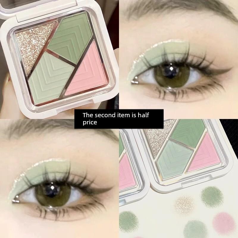 2024 New Arrival Four-Color Low Saturation Mint Green Glacier Blue Eye Shadow Plate Pearl Thin and Glittering Summer Cheap Niche Style