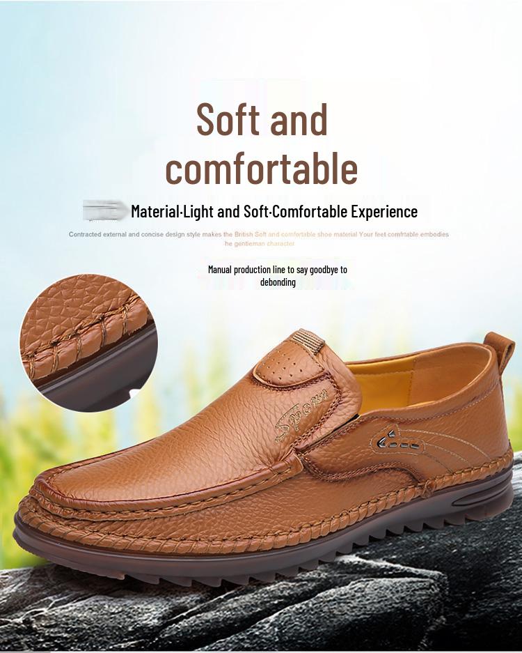 Men's Lightweight British Style Leather Slip-On Shoes - Versatile, Casual, Comfortable