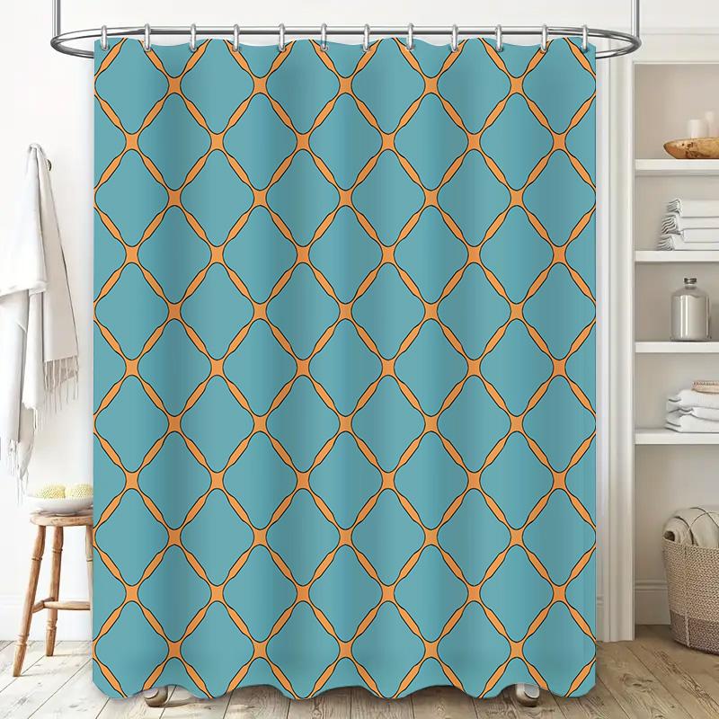 Blue Gold Geometric Shower Curtain Waterproof Bathroom Decoration Decorative Fabric Bath Mat Shower Curtain Set Home Accessories