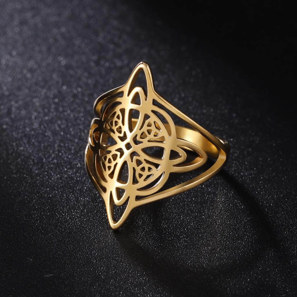 Witchcraft Witch Knot Ring Stainless Steel Finger Rings Wicca Triquetra Celtics Knot Amulet Protection Jewelry Women Men