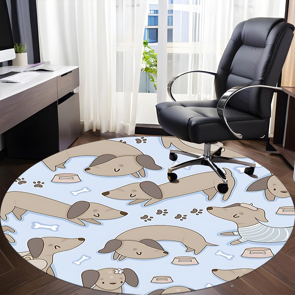 1pc Dachshund Pattern Office Round Area Rug,  Mat Suitable ForOffice, Under Office Chairs Bedroom Living Room Home Decor, Room Deco