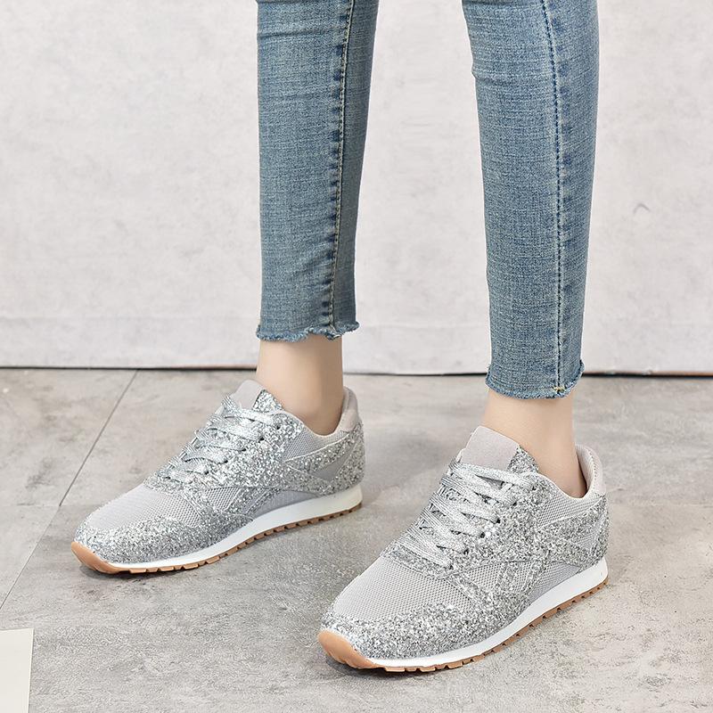 Sports  Leisure Shoes Autumn Sequin Sponge  Heel Tie Up Rhinestone Thick Soled Women's Shoes