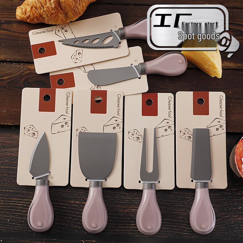Stainless Steel Titanium-Plated Cheese Knife Set - Includes Cheese Knife, Fork, and Spatula.