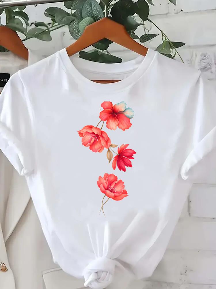 (Asian Size) Tee Lady Female Clothing T Shirt Printed Women Casual Fashion Feather Vintage Trend Top Graphic Short Sleeve T-shirts