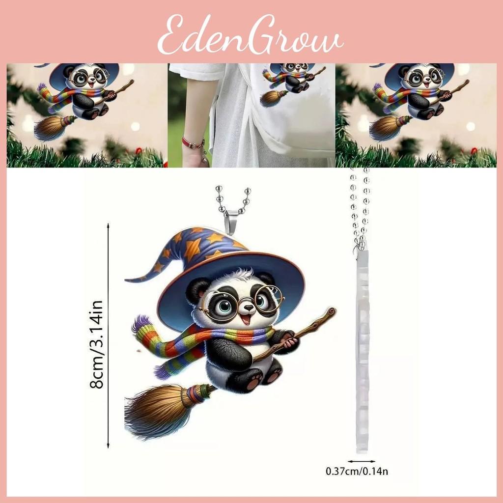 Acrylic Surface Flat Pendant With Magic Panda Riding Broom Design Christmas For