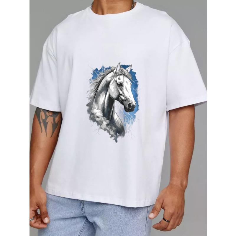 White T Shirt with Horse Head Print for Casual Wear