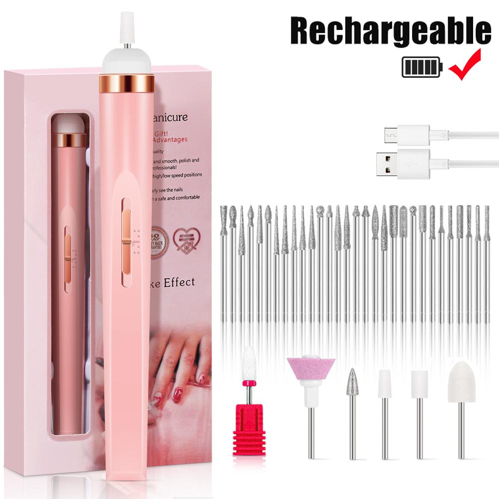 Electric Nail Polish Drill Set Machine With Light Portable With Battery Mini Electric Manicure Art Pen Tools For Gel Remover