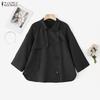ZANZEA Women Casual Turn Down Collar Loose 3/4 Sleeve Plain Blouse