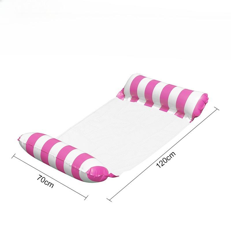1pc Inflatable Pool Hammock Chair Bed - Portable Foldable Recliner with Air Pump, Two-Tube Striped Floating Lounger for Adults