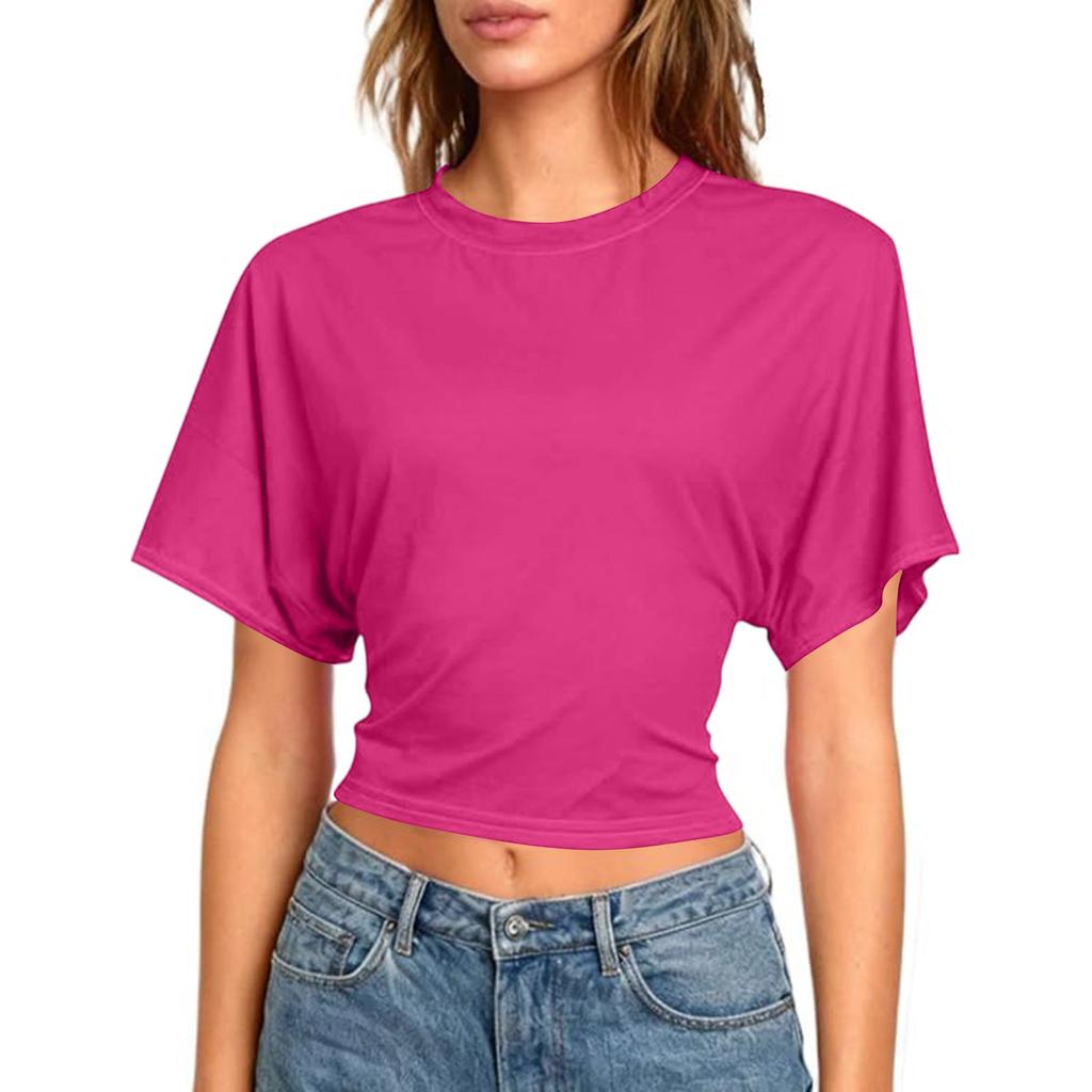 Women Workout Short Sleeve Crop Tops Sexy Backless Shirts