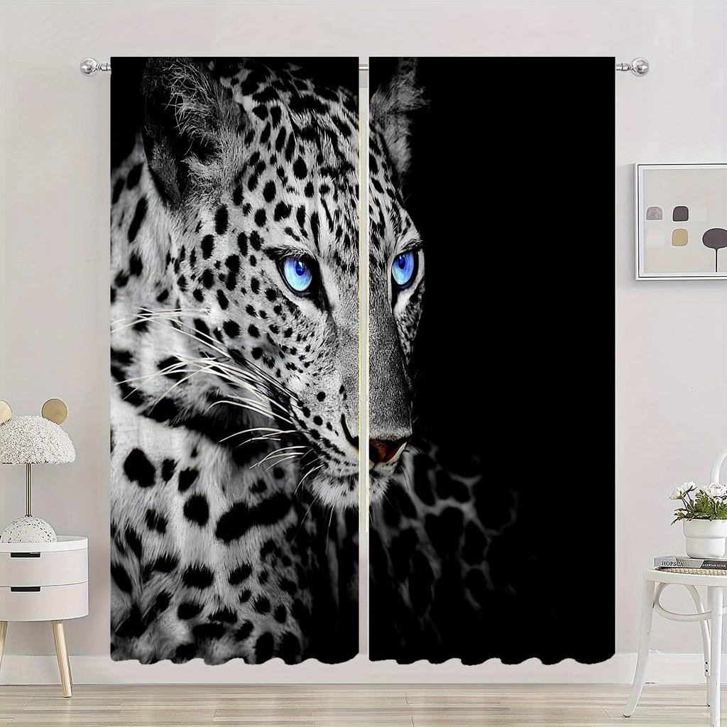2pcs Leopard Print Curtains Tiger Lion Printed Curtains Rod Pockets Easy Installation Curtains For Kitchen Living Room Bedroom