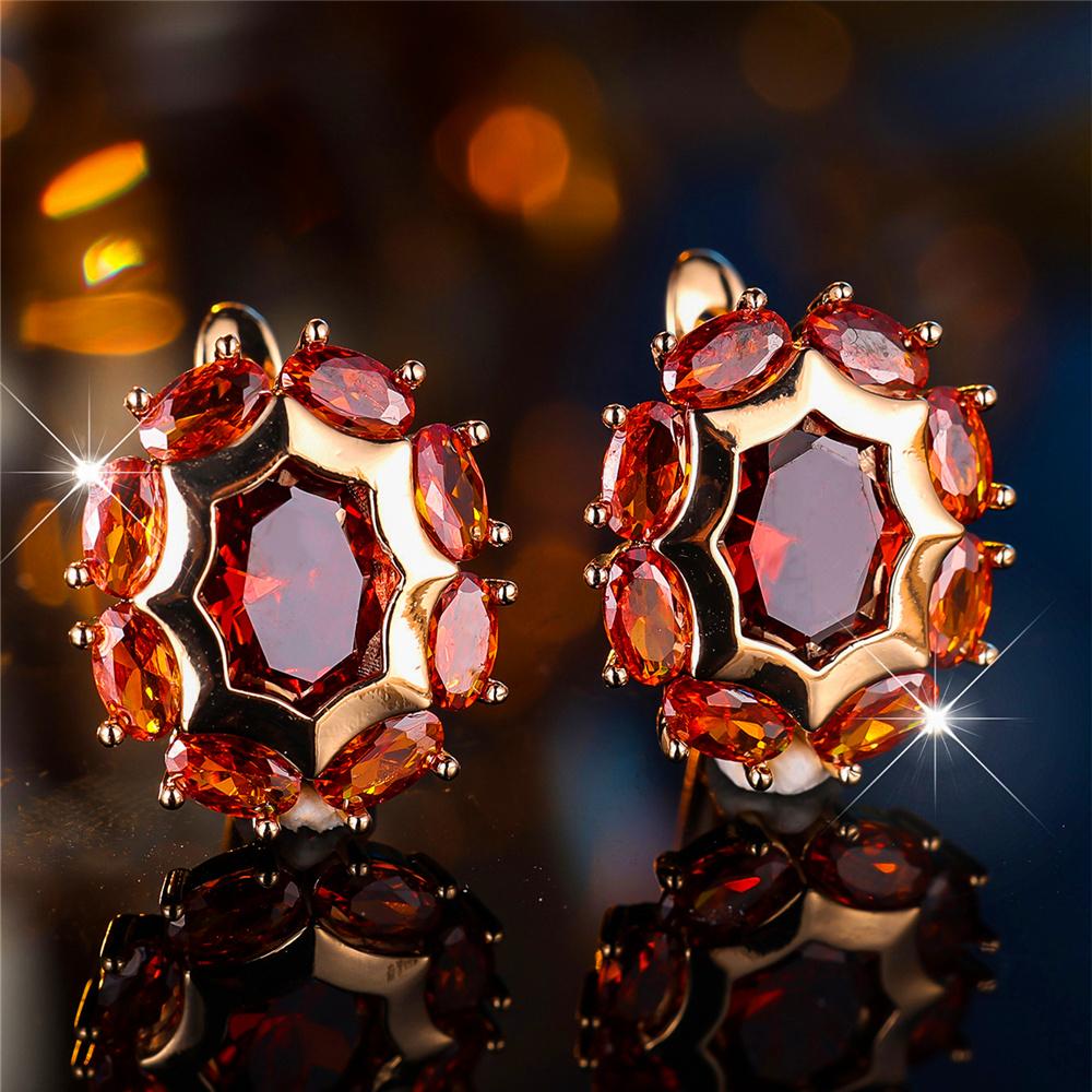 Crystal Green Blue Black Green White Oval Zircon Stone Hoop Earrings For Women  Female Gold Color Wedding Jewelry