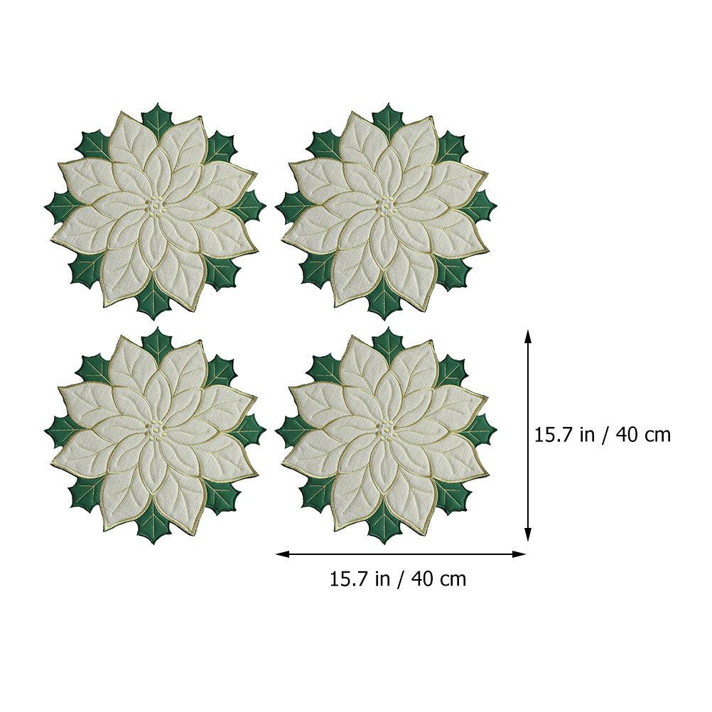 4Pcs Christmas Placemat Poinsettia Embroidered Decorative Heat Resistant Table Place Mat Holiday Dinner Table Mat Reusable белый