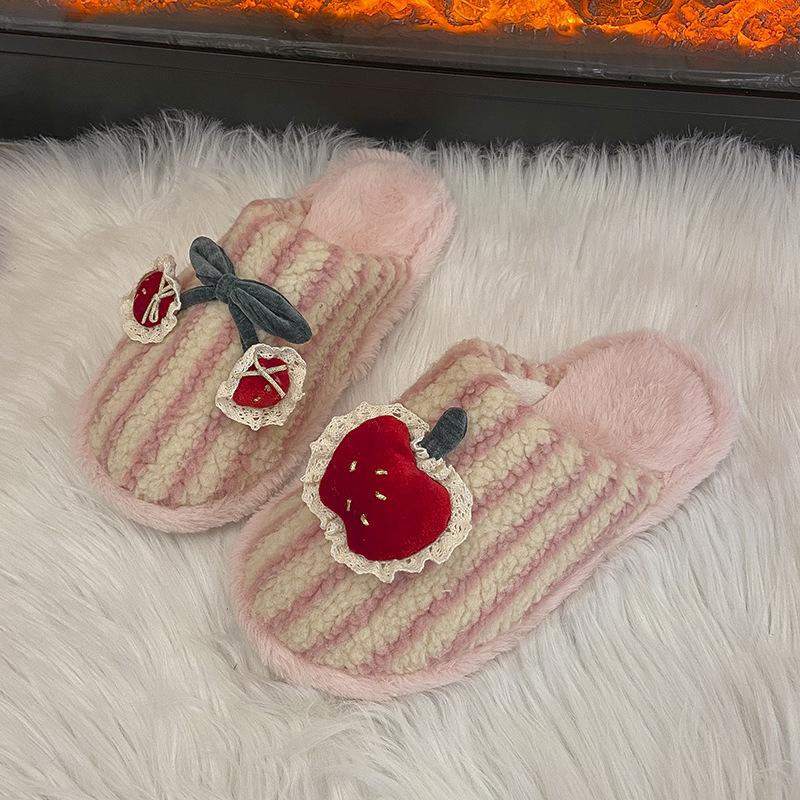 Mao Mao Women's Cotton Mop Comfortable Casual Winter Personality Couple Fun Kitten Home Contrast Color Cotton Slippers Shoes Stripes