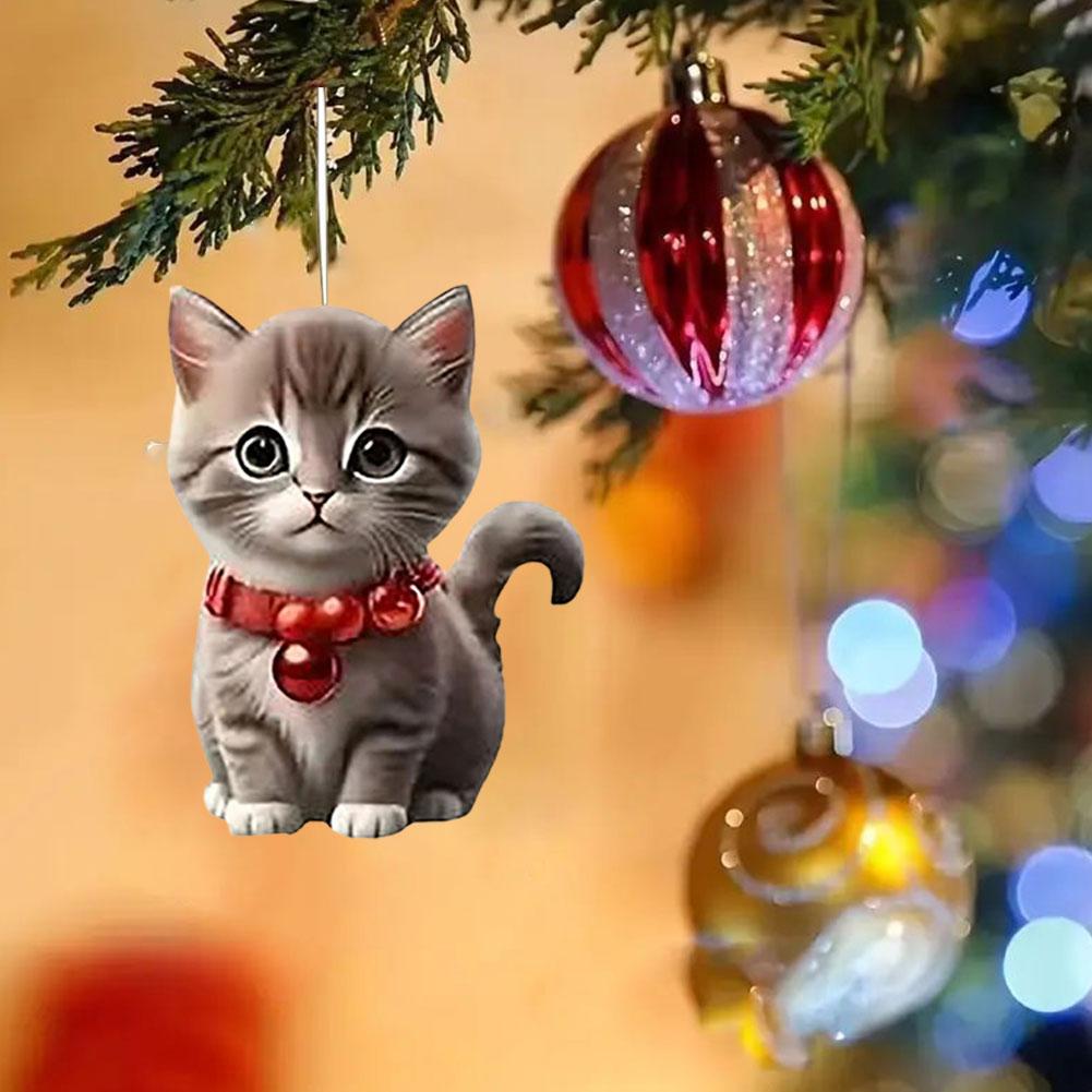 Christmas Tree Hanging Ornaments 2D Acrylic Cat Shaped Pendants Christmas Decorations For Home 2026 Xmas Gifts New Year 2026
