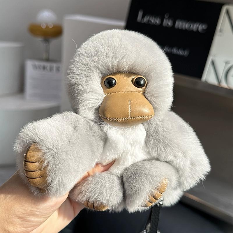 [Cute Little Monkey] Real Rex Rabbit Hair Car Keychain Pendant Ins Internet Celebrity Plush Doll Bag Pendant