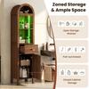 Tall Freestanding Bathroom Cabinet, Arched Top, LED, Reversible Door, Drawer, Magnetic Closure, Soft-Close Hinges, 40×30×163 cm, Walnut Color