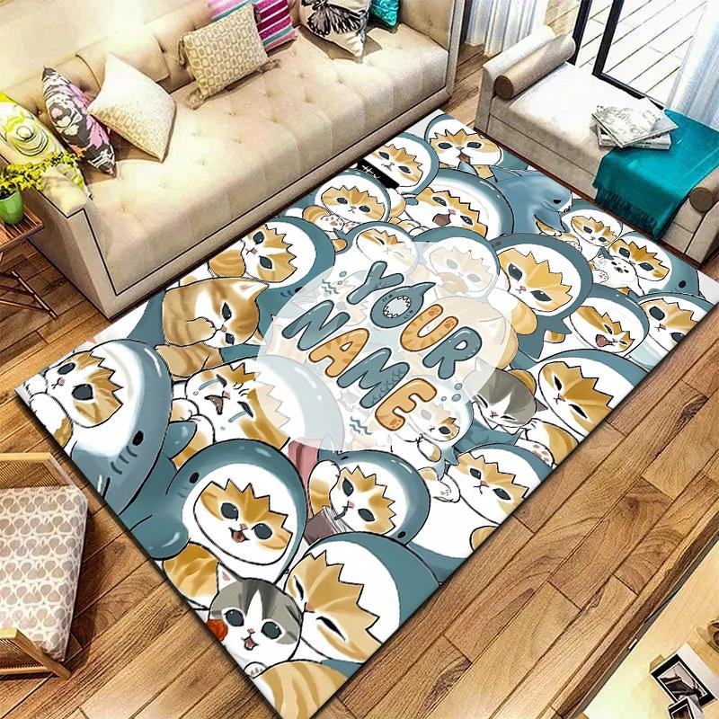 Penguin Cats Adventure Custom Name Carpet Rug For Living Room Bedroom Home Sofa Decoration Kids Play Nonslip Floor Mat