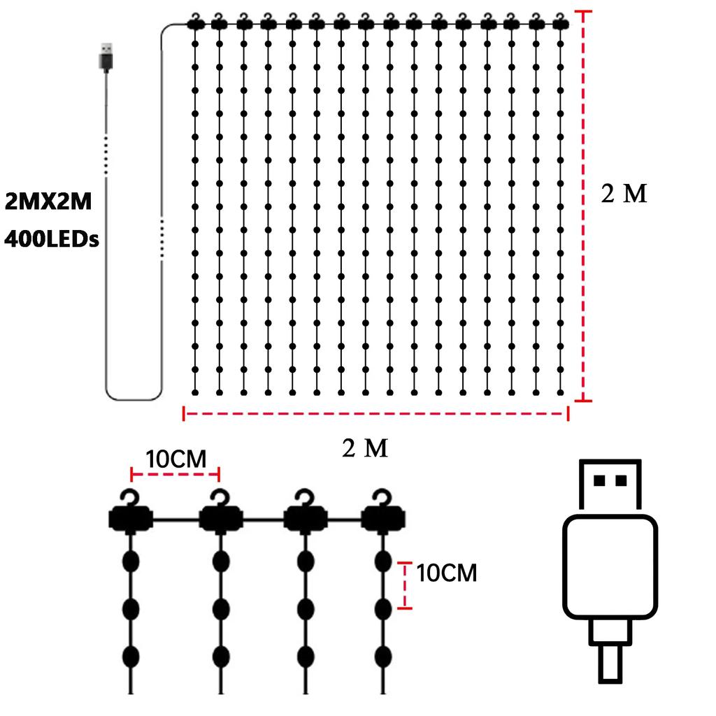 400LED 256led Wifi APP Controlled Christmas Curtain Lights Window DIY Wedding Garland String Lights Indoor Outdoor Decor 2025