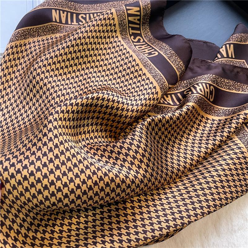 Houndstooth Letter Print Scarf Faux Silk Shawl Bandana Simple Chic Decorative Wrap Fashion Accessory For Women Square Scarves