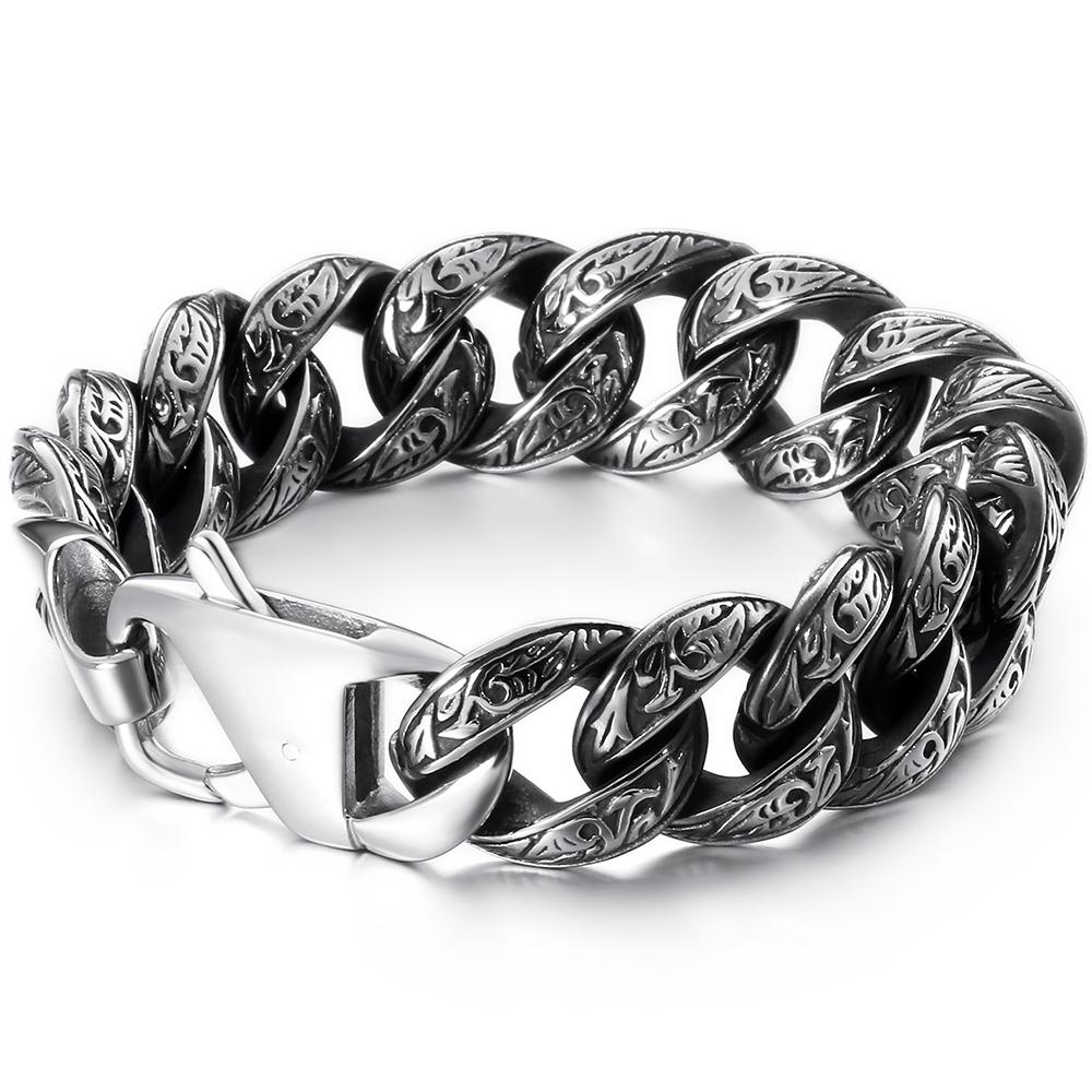 Vintage Black Gold Color Cuban Link Chain Bracelet for Men Solid Stainless Steel Men's Bracelets Birthday Gifts for Dad Husband Him