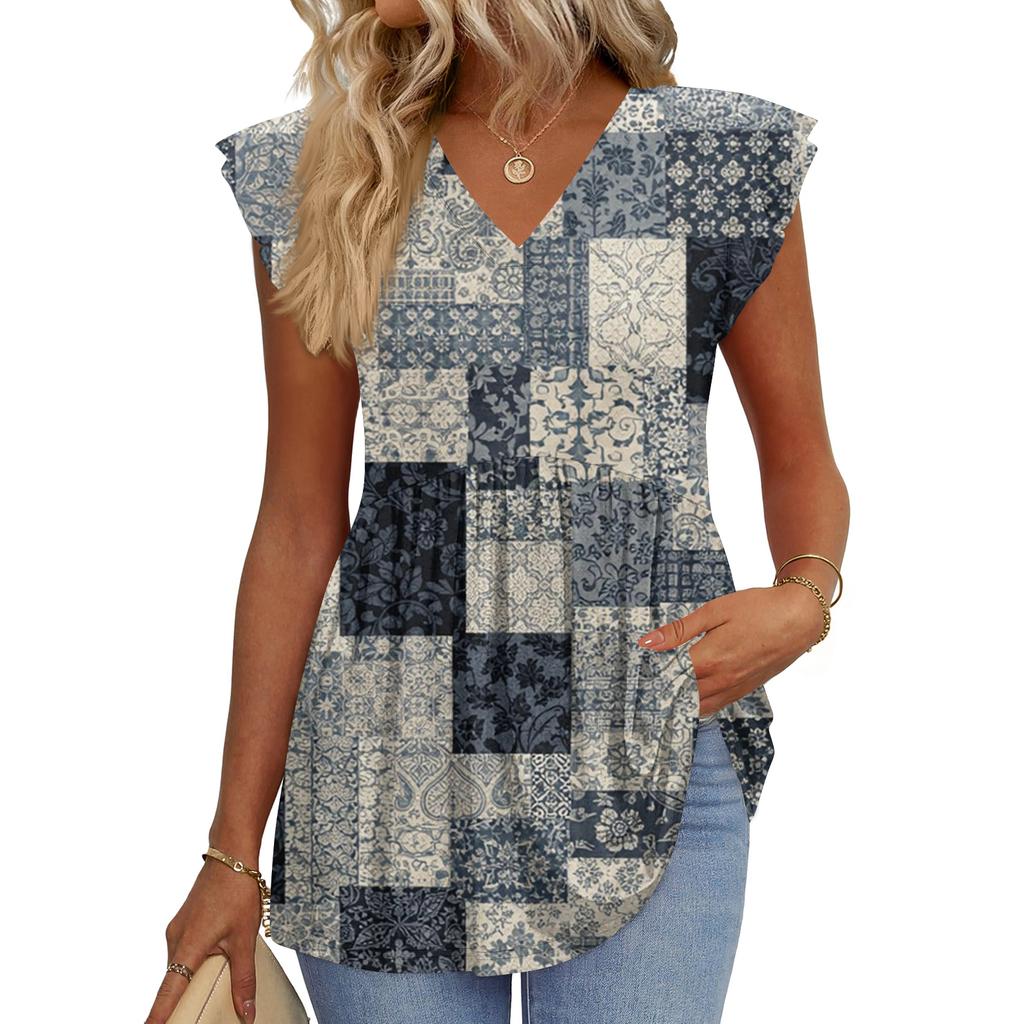 Womens Tops Fashionable V-neck Ruffled Sleeve Short-sleeved T-shirt Business Blouses