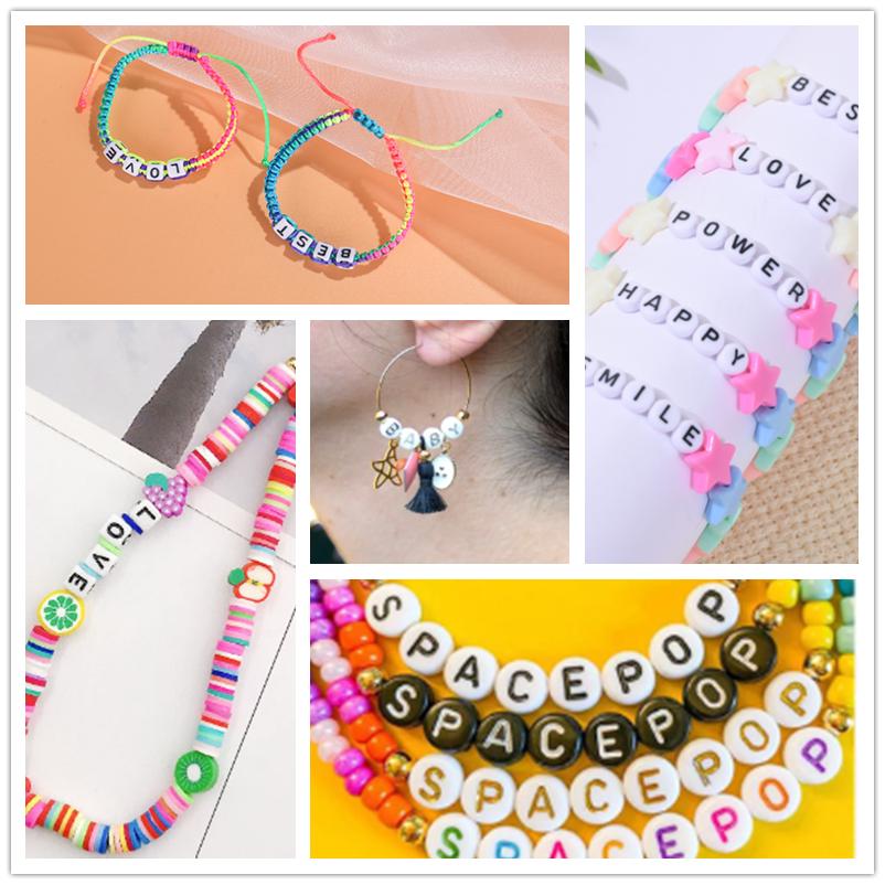 Mixed Acrylic Color 26 Initial Letters Big Hole Beads For Jewelry Making Supplies White Block Spacer Bead DIY Bracelet Materials