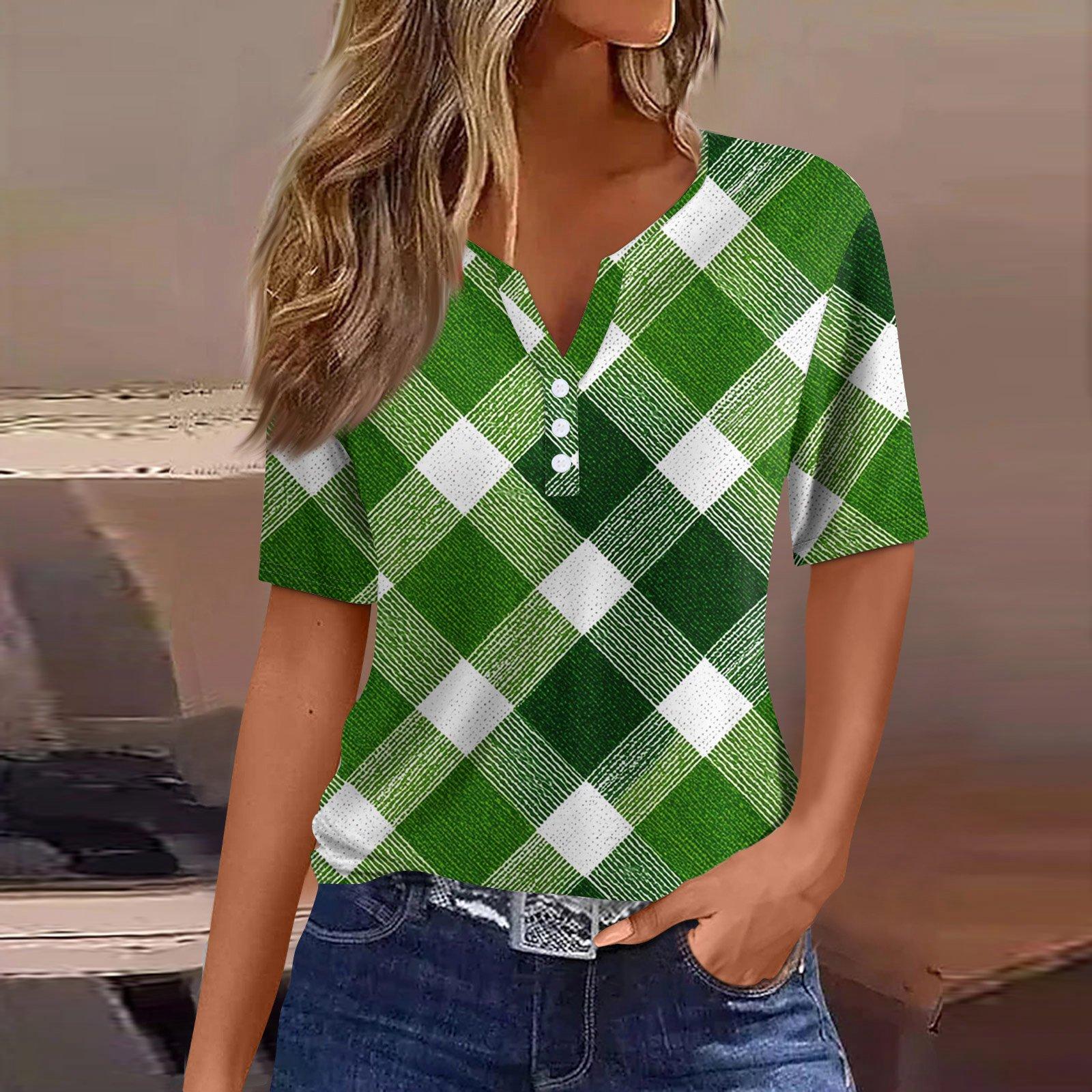 

Women s T Shirt Tee Print Button Short Sleeve Daily Weekend Fashion Basic V- Neck Regular Top St. Patrick s Day L