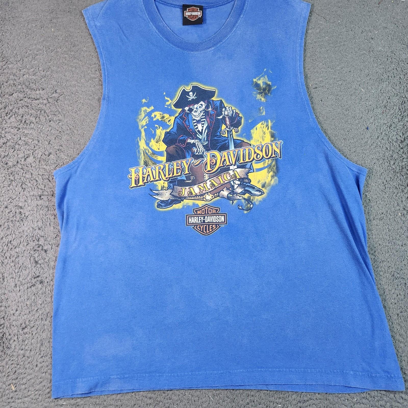 Harley-Davidson Shirt Mens Large Blue Blackbeard s Revenge Jamaica Pirate Skull Unisex T-Shirt L