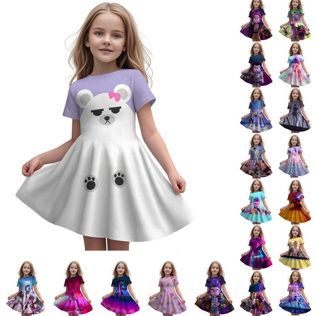 Girls Fly Sleeve Nightgown Girls Milk Silk Dresses