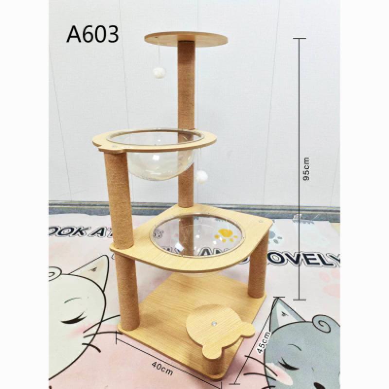 Wooden small apartment multi-cat space capsule semi-round cat climbing frame cat scratching column four seasons integrated cat toy simple
