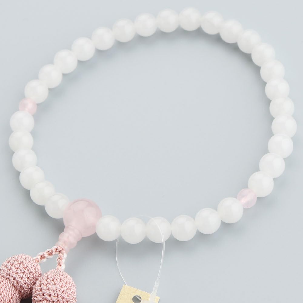 Prayer Beads for Women Approximately 8mm White Onyx Rose Quartz Pure Silk Tassel Prayer Beads Kyoto White Onyx Red Quartz Common to All Sects Natural
