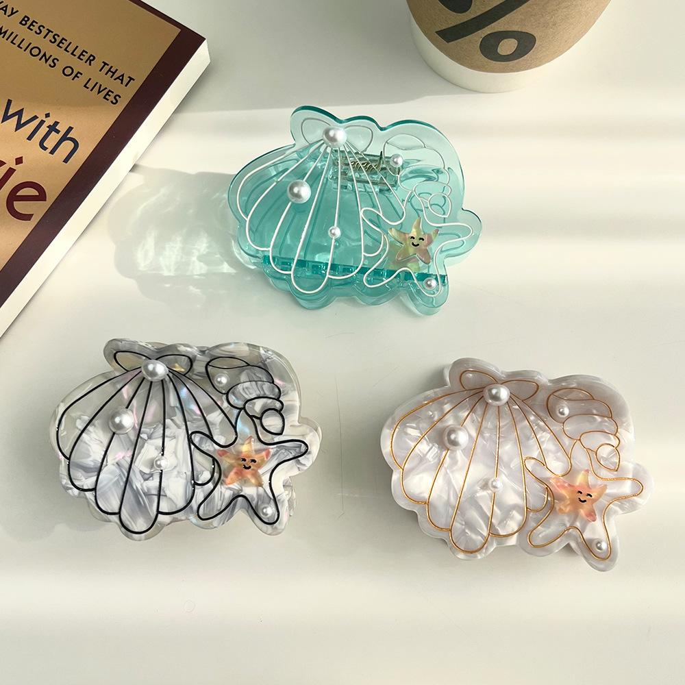 1pc Ocean Series Shell Starfish Acetate Hair Clip Conch Pearl Shark Clip Advanced Fashion Hairpin Tail Hair Accessories