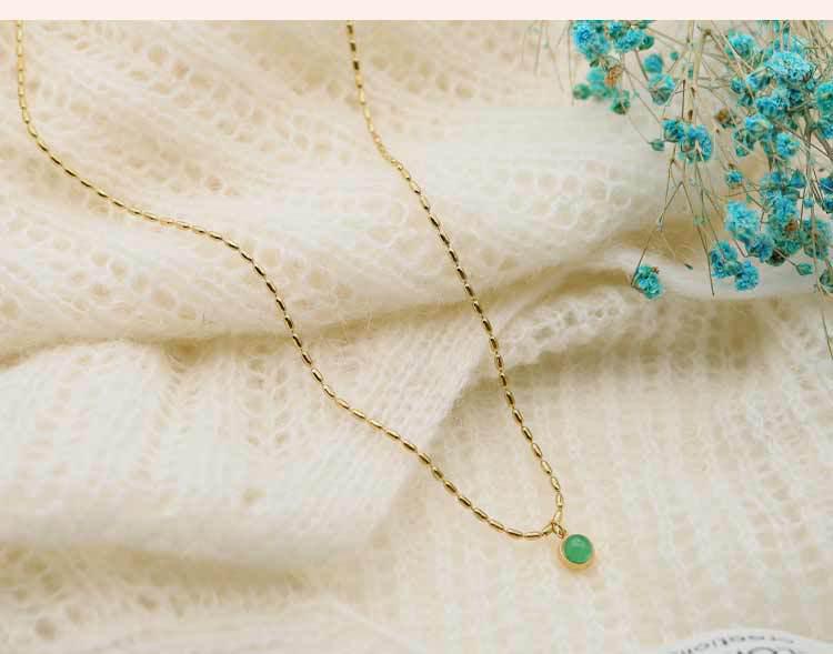 Elegant Korean-Japanese Style Titanium Steel Necklace with Colorfast Natural Stone Pendant - Light Luxury Sweater Chain