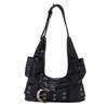 New large-capacity tote bag, retro Spice Girl style fashion shoulder bag, black locomotive bag, commuter bag.