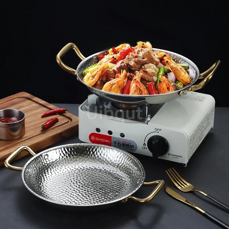 Commercial Crayfish Plate Flat Bottom Stewed Rice Pot Double Ear Frying Pan Hotpot 304 Stainless Steel Spanish Seafood Rice Pot