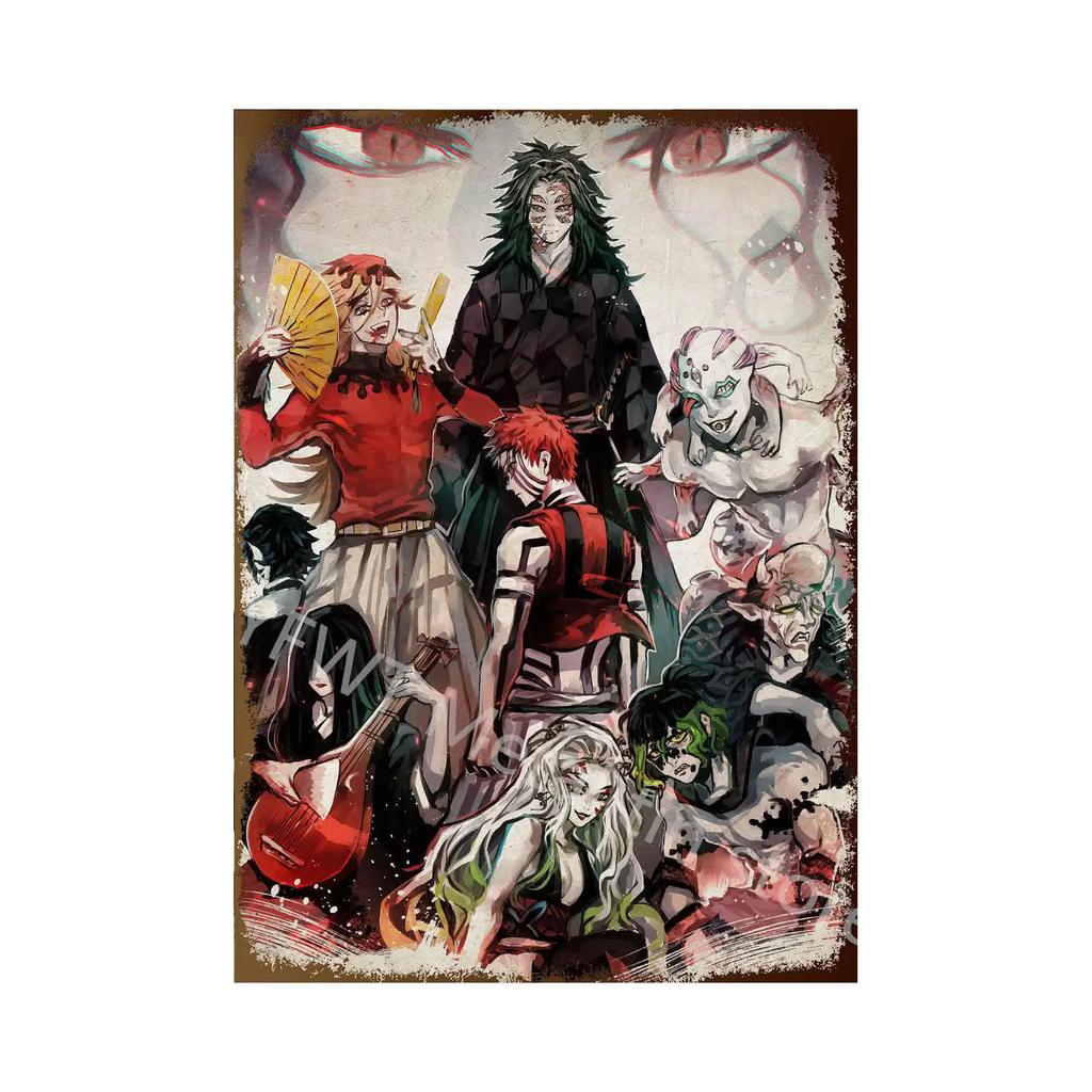 Demon Slayer Tin Sign Vintage Anime Metal Poster Colorful Wall Art Iron Plaque Retro Home Decoration for Bar Cafe Living Room