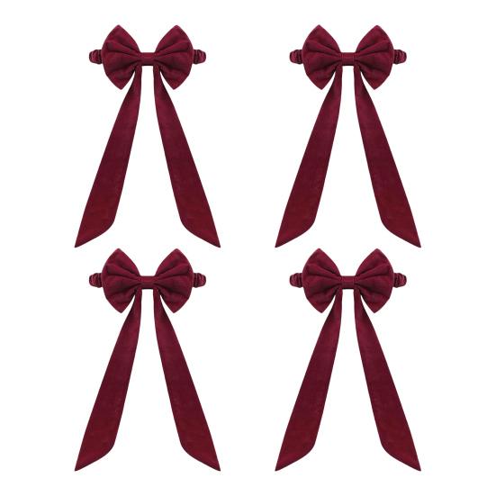Jul Vinröd Sammet Stolsband 11,8" x 29,5" Stolsrosett Rygg för Julbankett Hem Bröllop Event Festdekoration