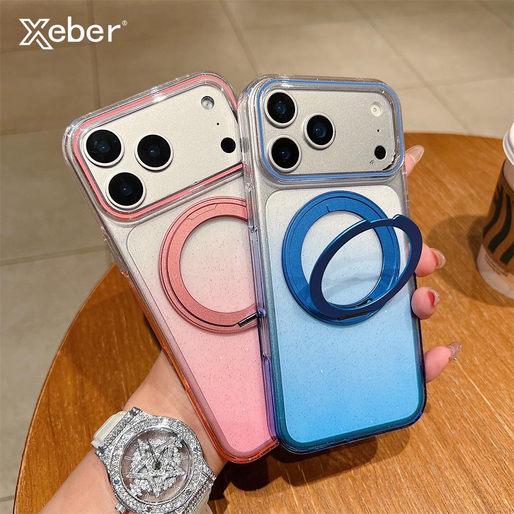 Transparent 360°Rotating Metal Holder Ring Bracket for Magsafe Magnetic Case For iPhone 17 16 Pro Max Plus Gradient Clear Cover
